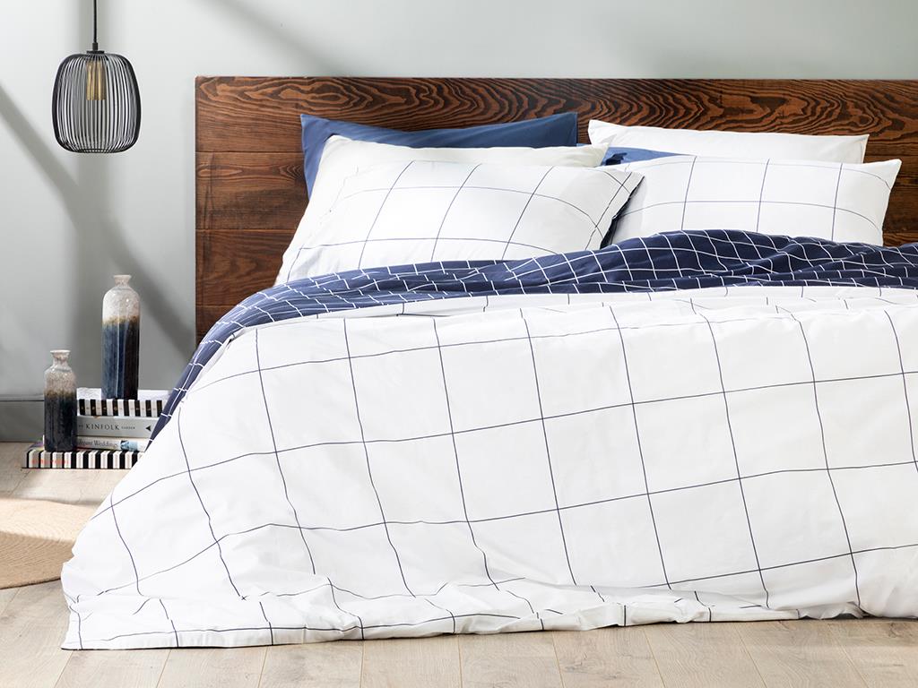 Plain Check Cottony  Super King  SET LENJERIE DE PAT 260x220 cm Dark Blue
