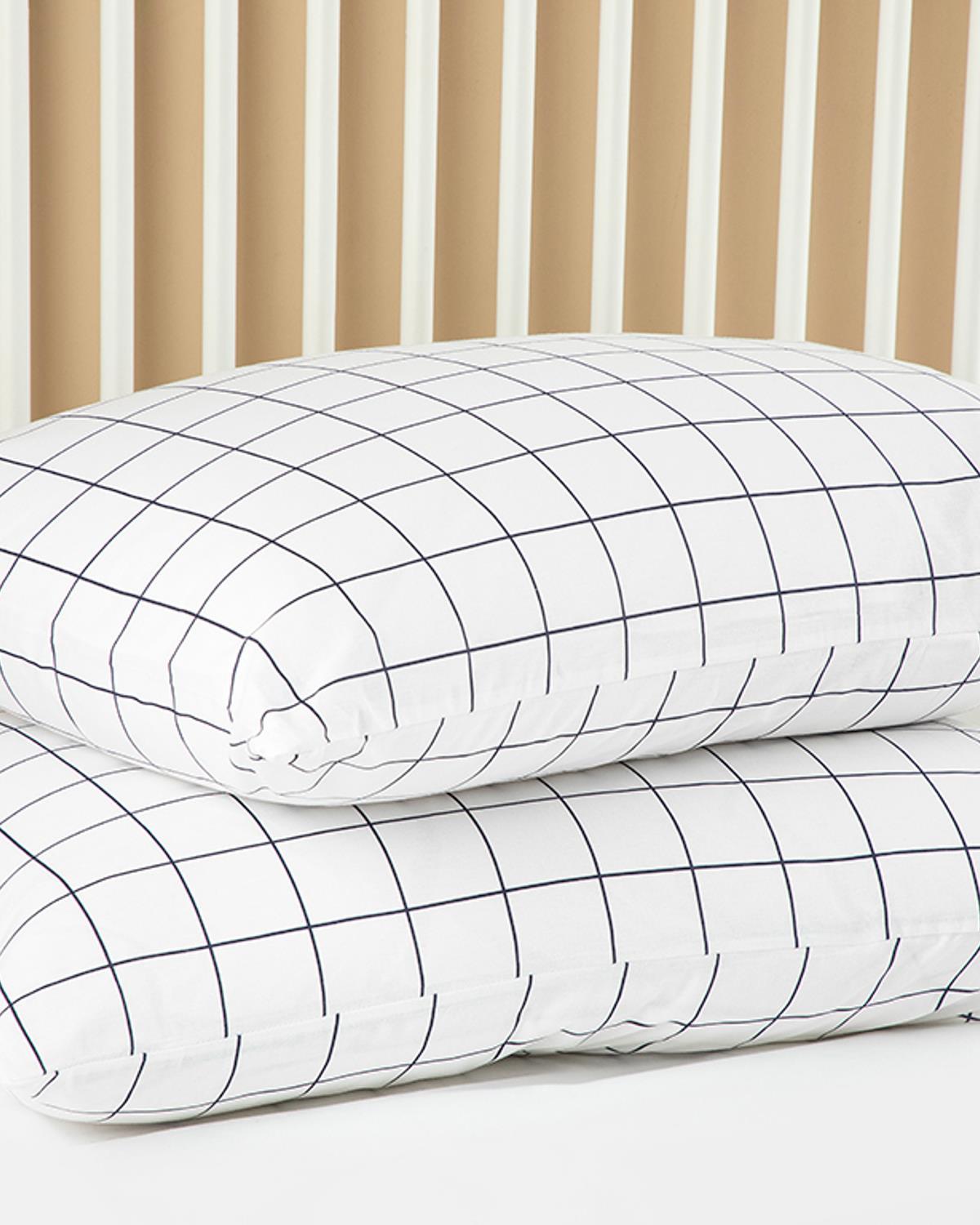 Plain Check Kombin Cu Bumbac Cu 2 Piese Față De Pernă 50x70 cm Alb - Bleumarin