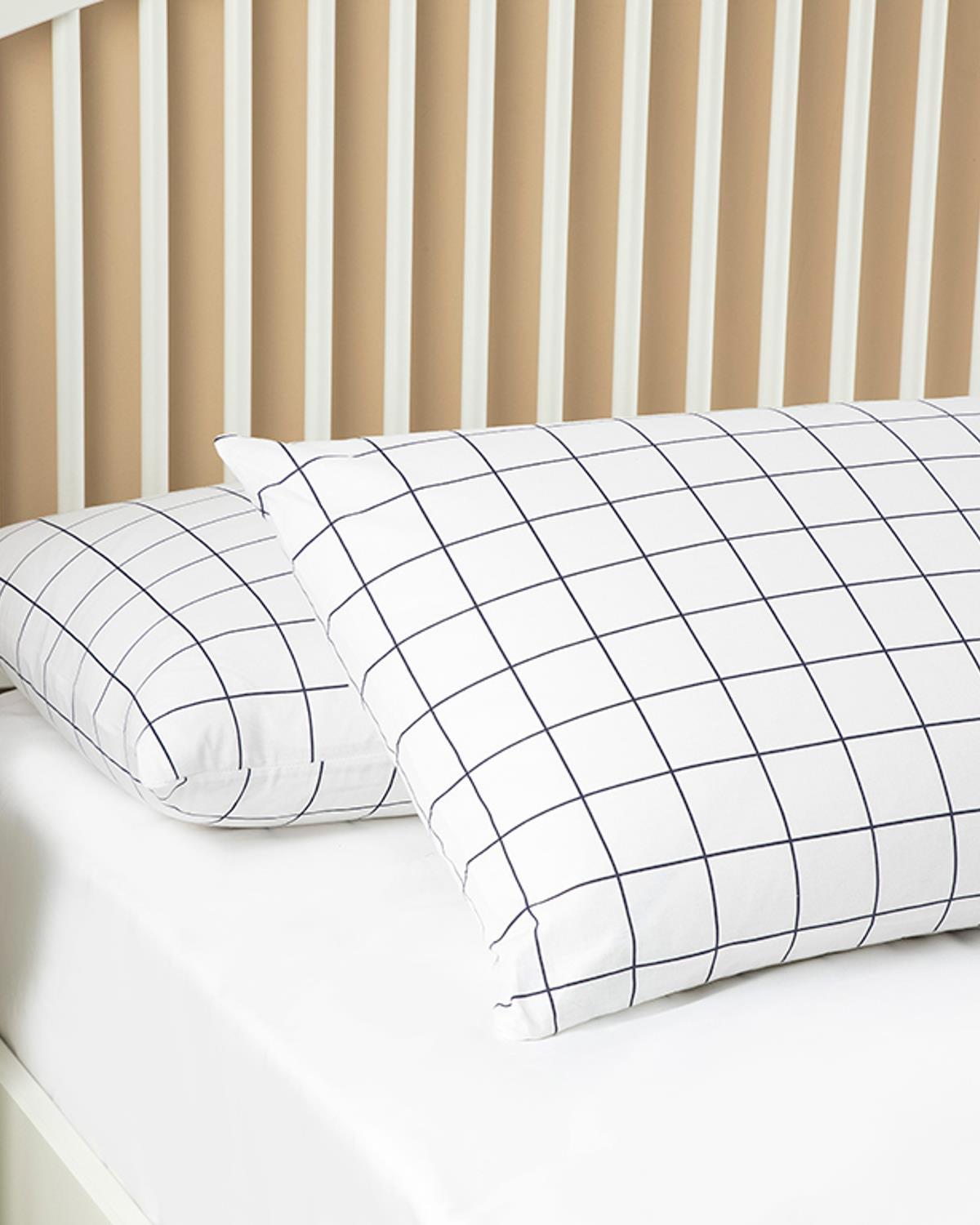 Plain Check Kombin Cu Bumbac Cu 2 Piese Față De Pernă 50x70 cm Alb - Bleumarin