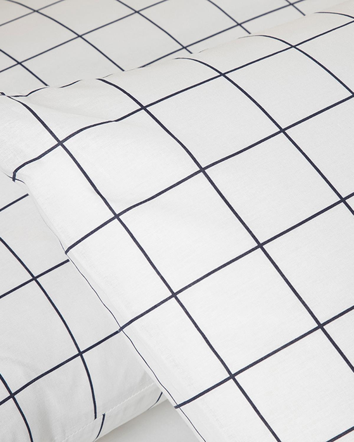 Plain Check Kombin Cu Bumbac Cu 2 Piese Față De Pernă 50x70 cm Alb - Bleumarin