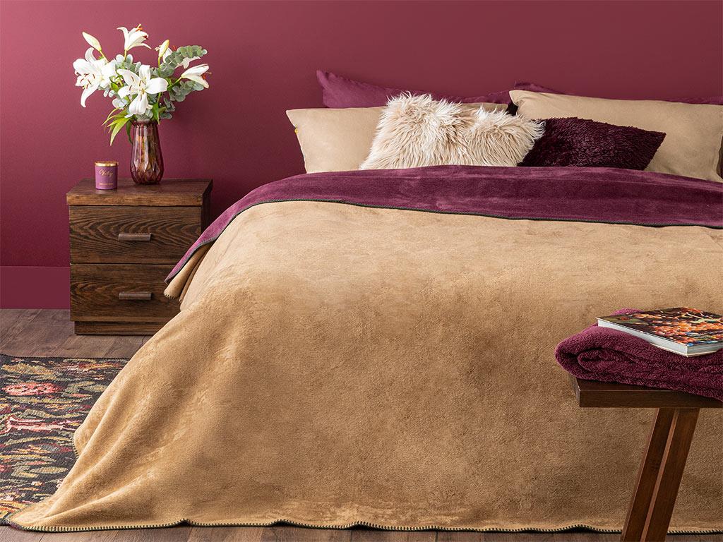 Plain Cottony Double Person  PĂTURĂ 200x220 cm Bej Inchis -Mov
