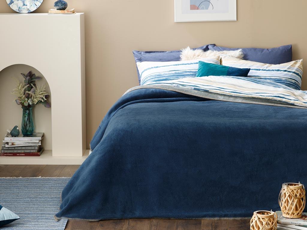 Plain Cottony Double Person  PĂTURĂ 200x220 cm Gray-Navy Blue