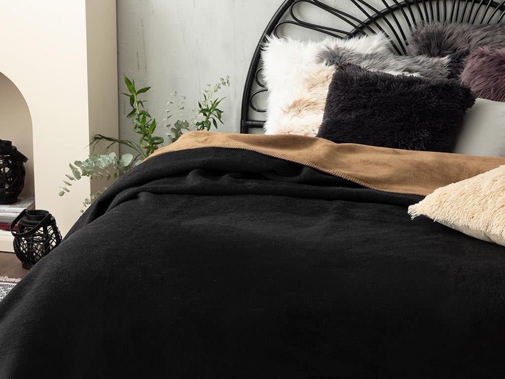 Plain Cottony Double Person  PĂTURĂ 200x220 cm Black-Beige