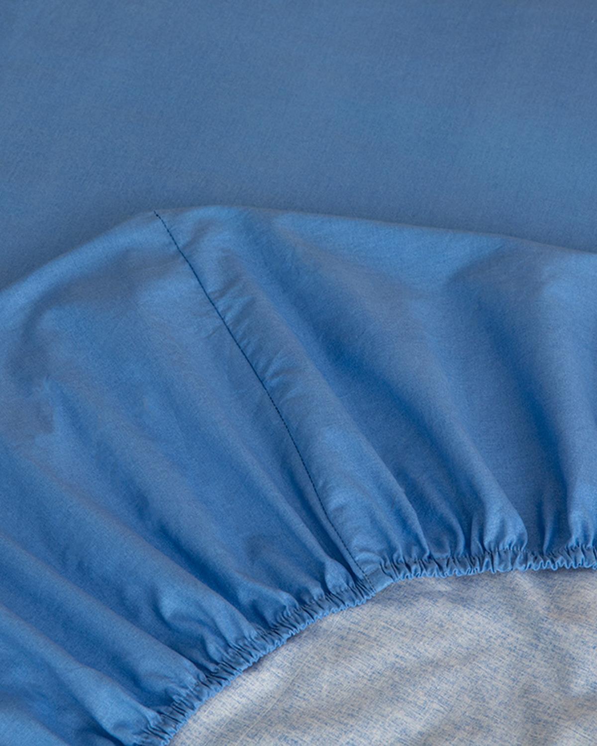 Plain Cu Bumbac Double Cearșaf Cu Elastic 160x200 cm Albastru