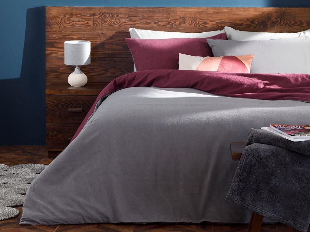 Plain  Flanelă Double Person  SET LENJERIE DE PAT 200x220 cm Damson-Grey