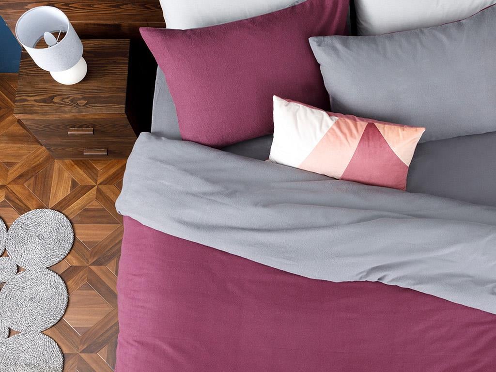 Plain  Flanelă For One Person  SET LENJERIE DE PAT 160x220 cm Damson-Grey