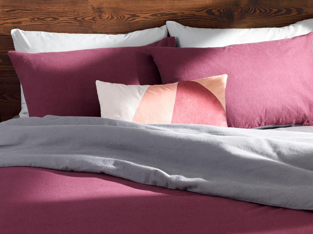 Plain  Flanelă For One Person  SET LENJERIE DE PAT 160x220 cm Damson-Grey