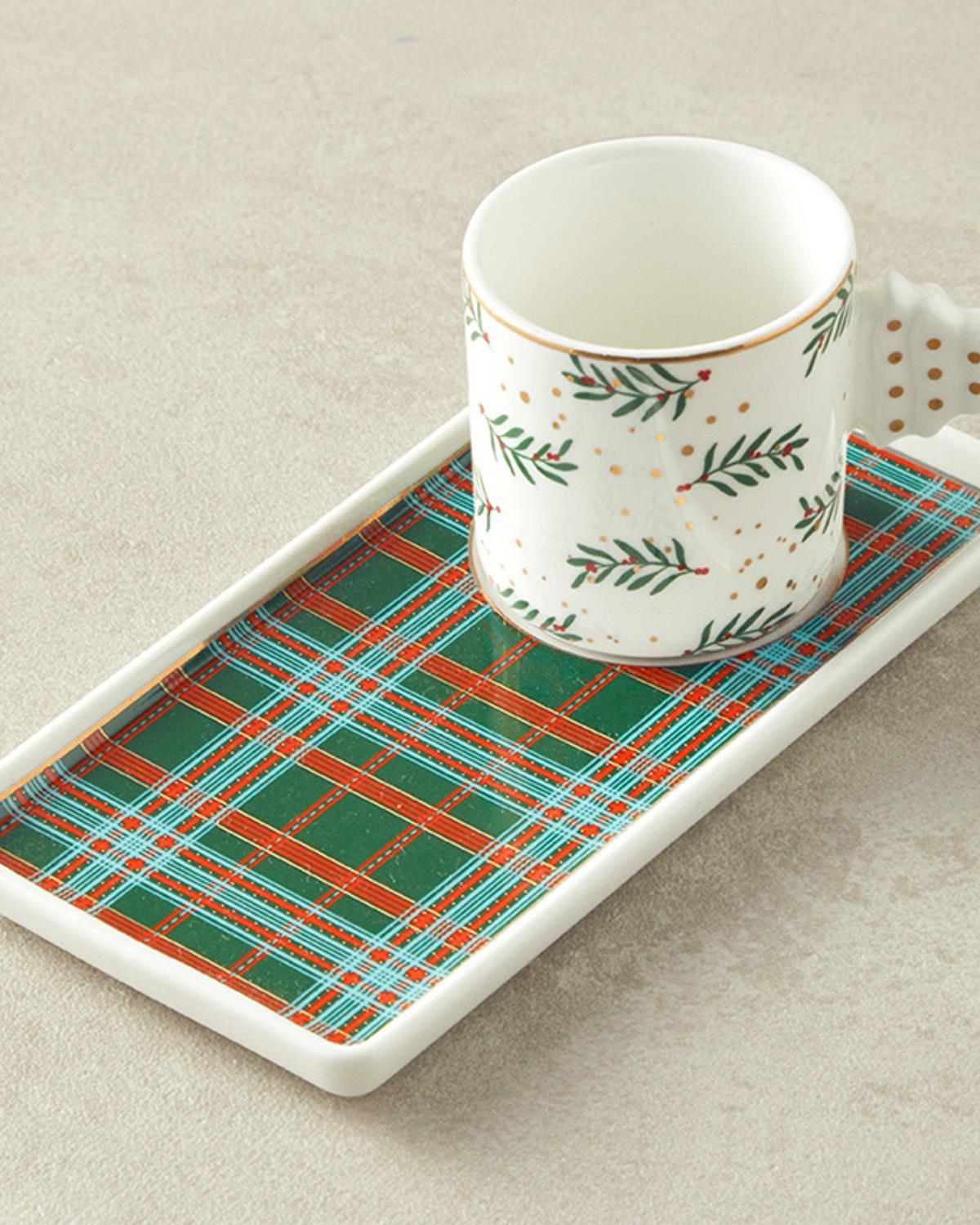 Pomul de Crăciun Porțelan New Bone China Cu Tavă Set De Cești De Cafea 80 ml Roșu