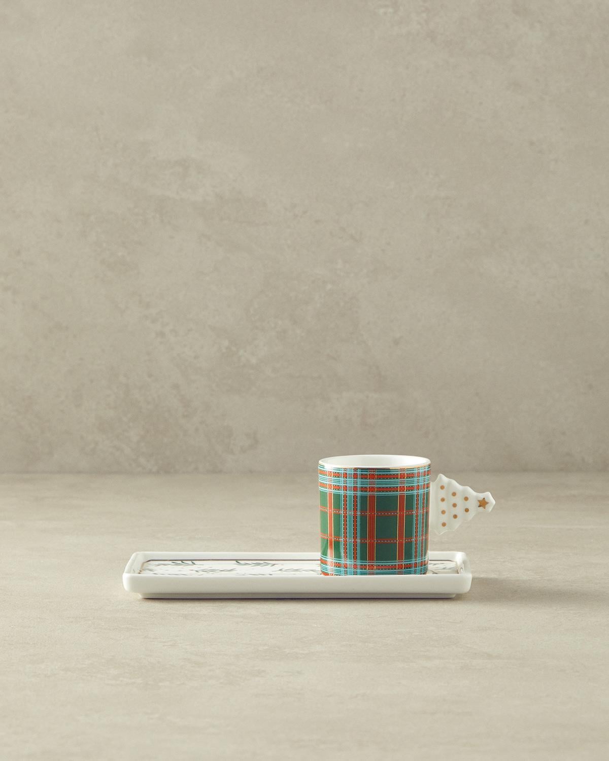 Pomul de Crăciun Porțelan New Bone China Cu Tavă Set De Cești De Cafea 80 ml Verde Închis