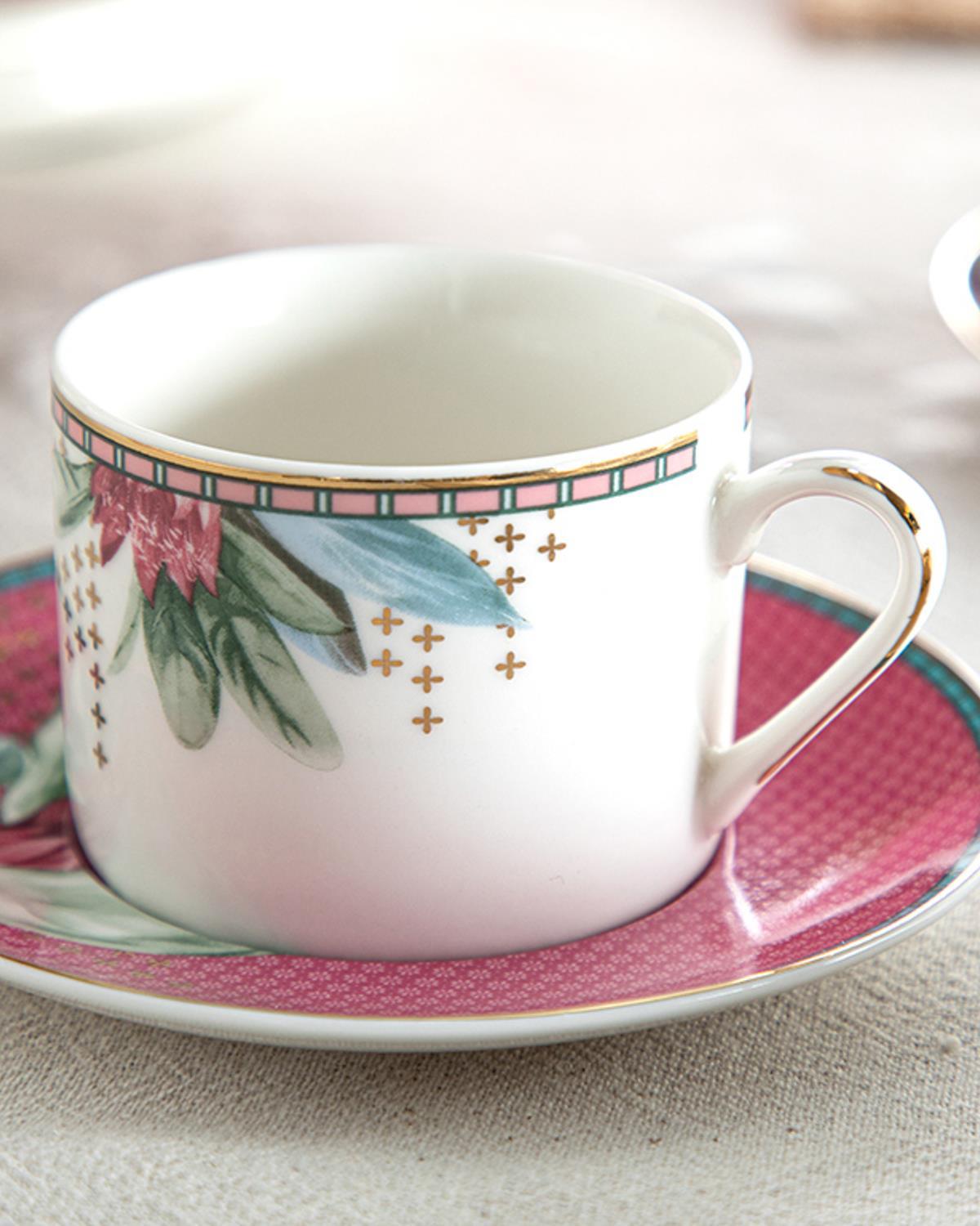 Protea New Bone China 4 Pieces 2 Servings Coffee Cup Set 80 ml Pink