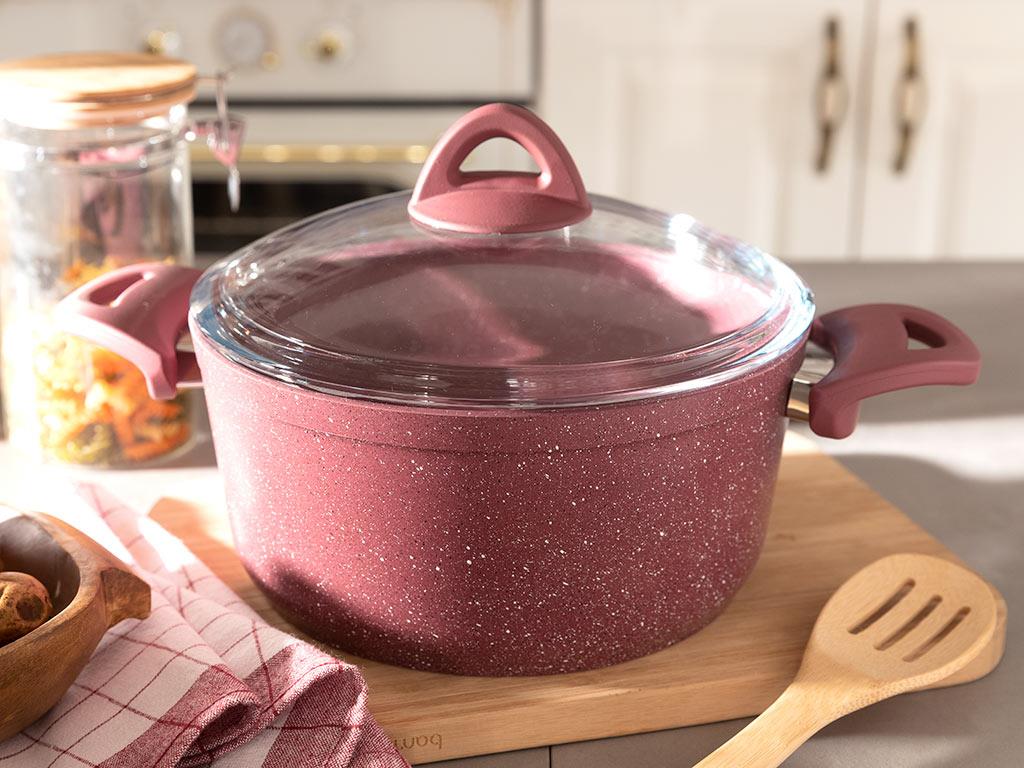 Pure Granite big granite with glass capped Pan 24 cm Claret Red