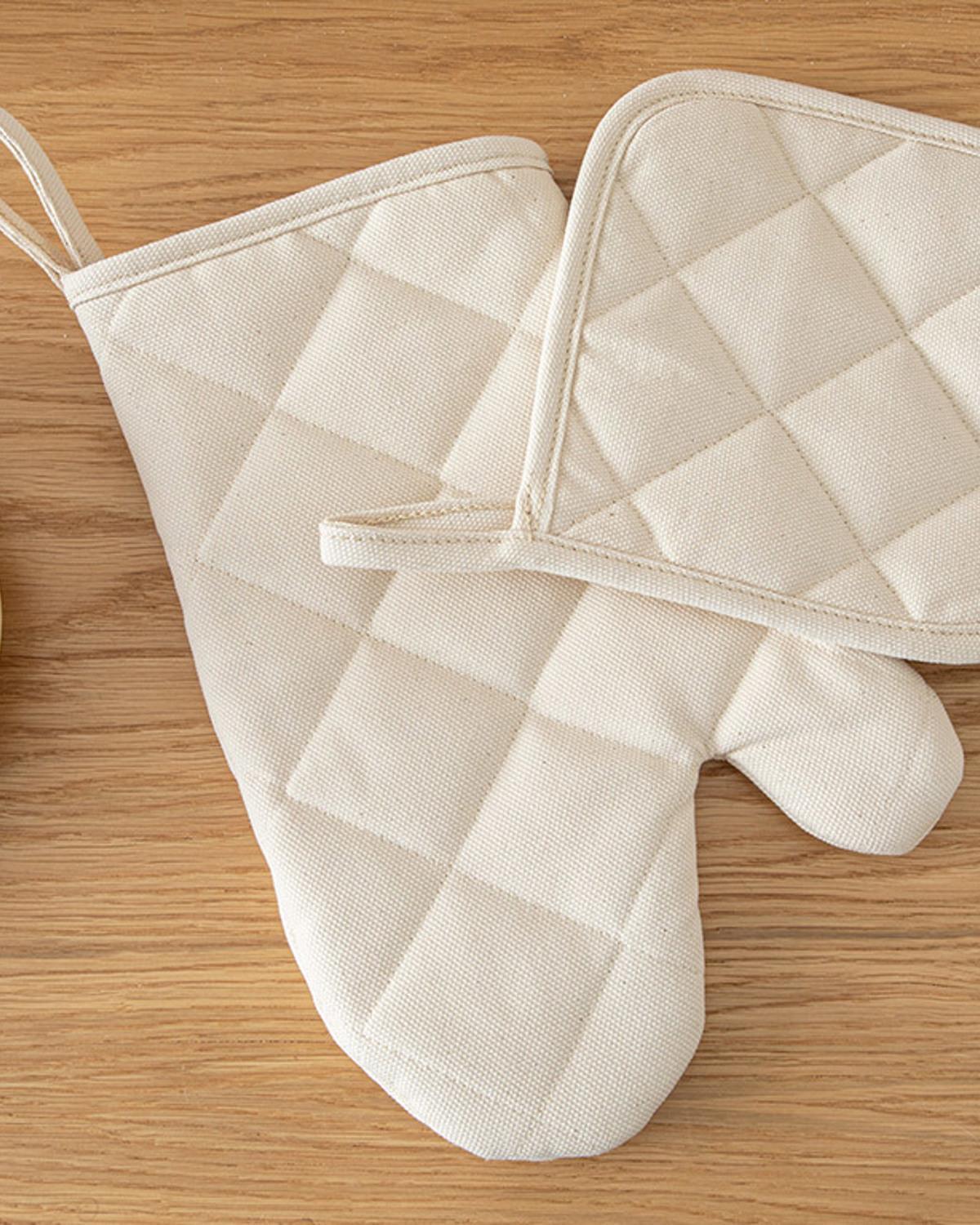 Pure Natural Cotton 2 pcs Kitchen Set 18x18 - 19x25 cm Cream