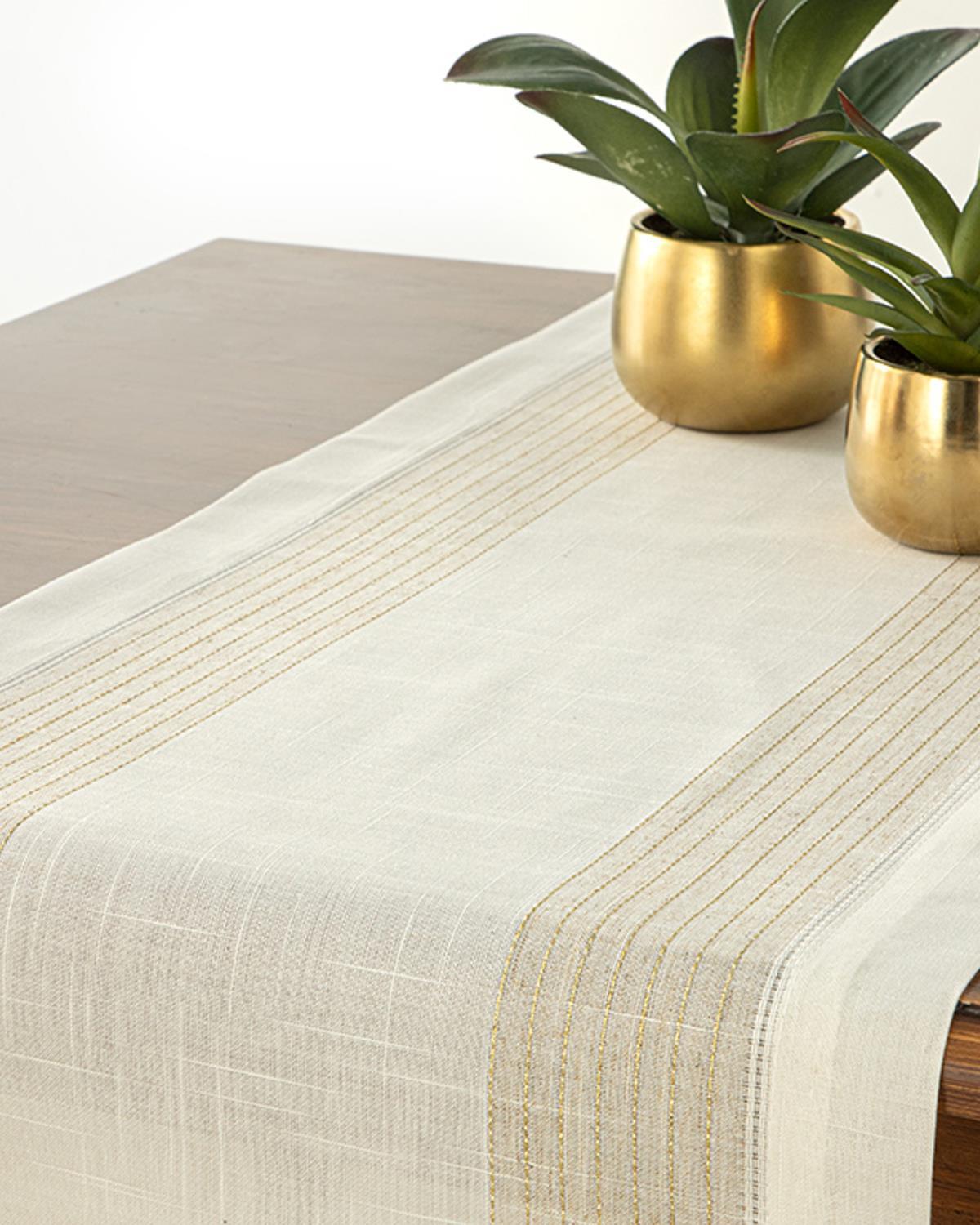 Rabecca 5% Linen 95% Polyester Linen Runner 45x140 cm White-Gold