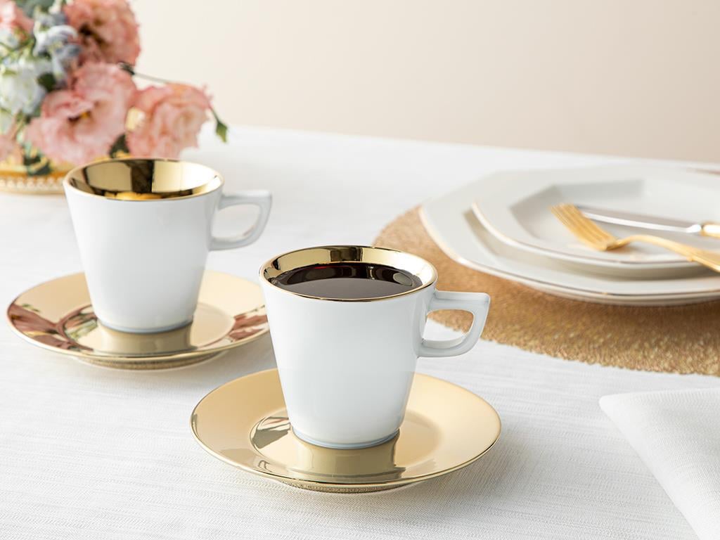 Rako Porcelain 4 Parça 2 Kişilik Tea Cup Set 180 ml Gold