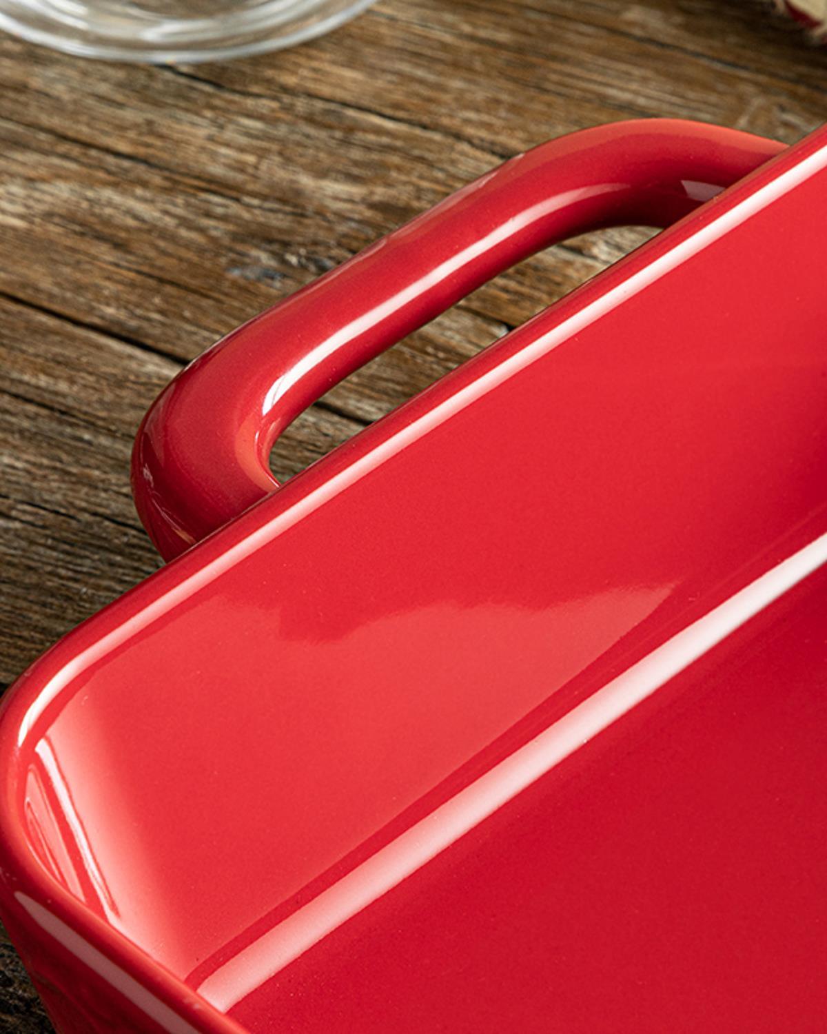 Ripple Stoneware Oven Cover 43x26x7 cm Red