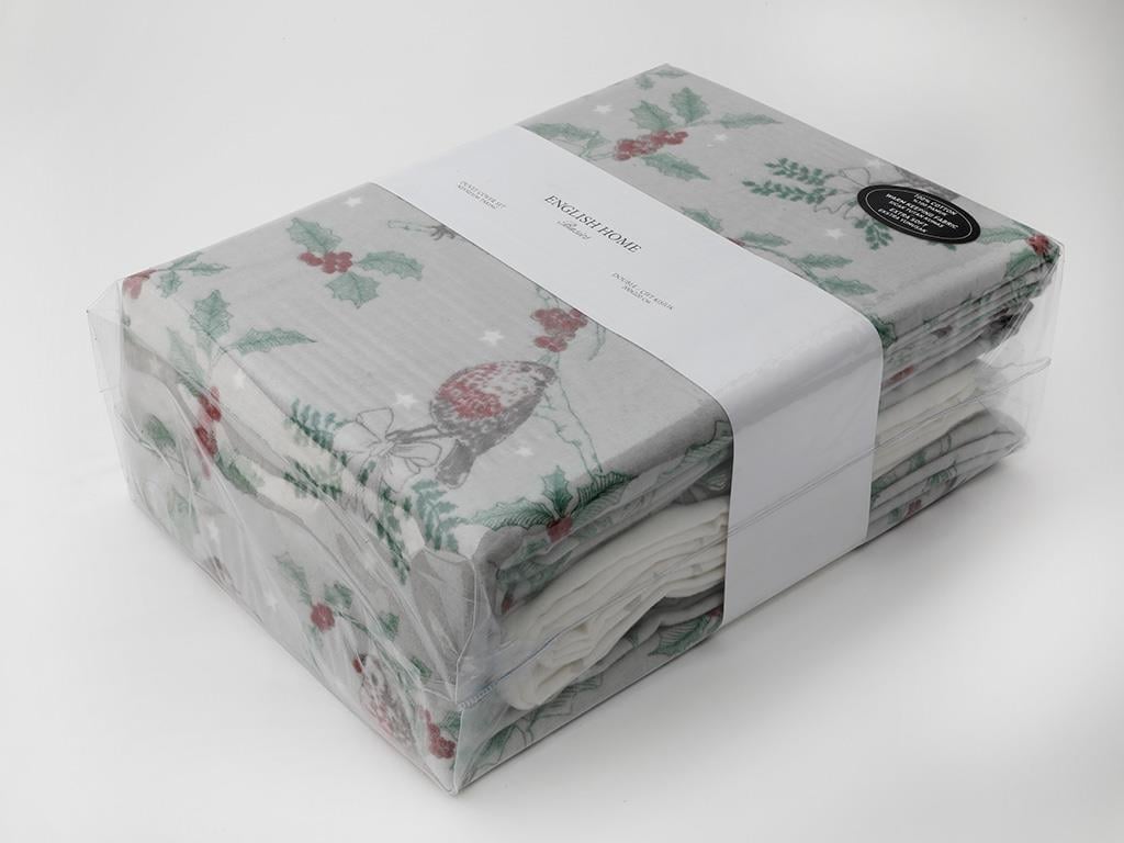 Robin Birds  Flanelă Double Person  SET LENJERIE DE PAT 200x220 cm Gri.