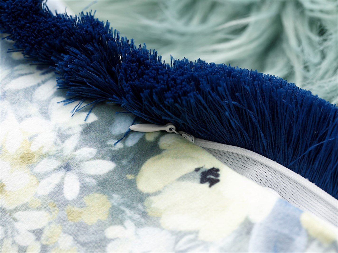 Romantic Floral  Fringed 45x45 cm Albastru gri-navy