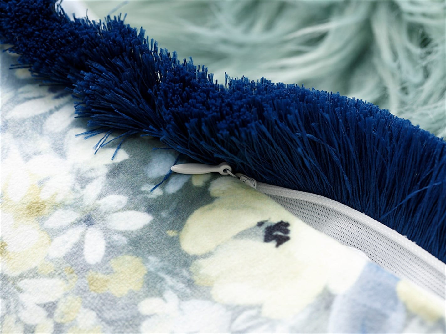 Romantic Floral  Fringed 45x45 cm Albastru gri-navy