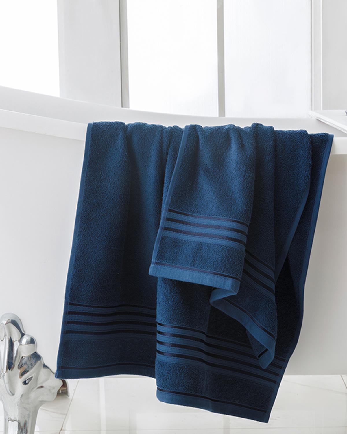 Romantic Stripe Filoselle Bath Towel Set 50x85cm + 70x150cm Light Navy Blue