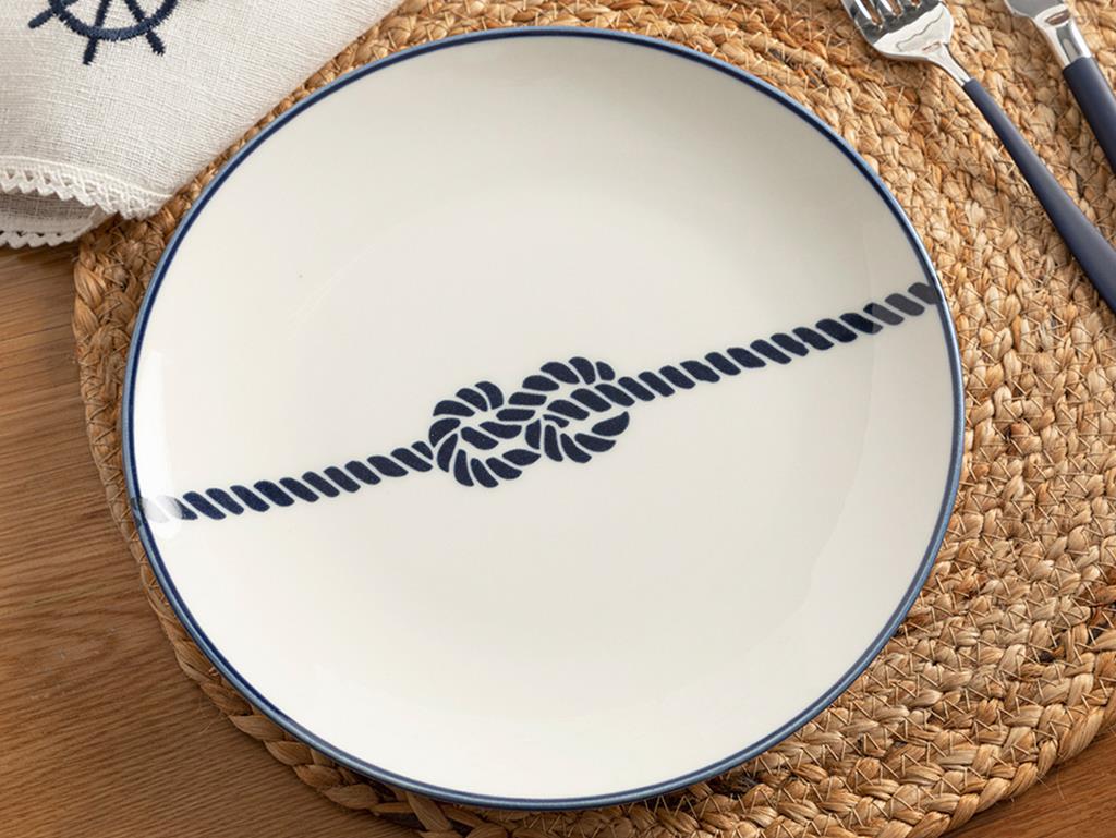 Rope Porcelain Service Plate 24 cm White - Navy Blue