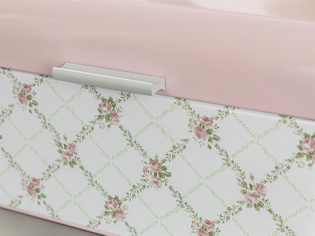 Rosalinda Metal Rectangular Bread Box 20,9x36,5x16,3 cm Pink - White