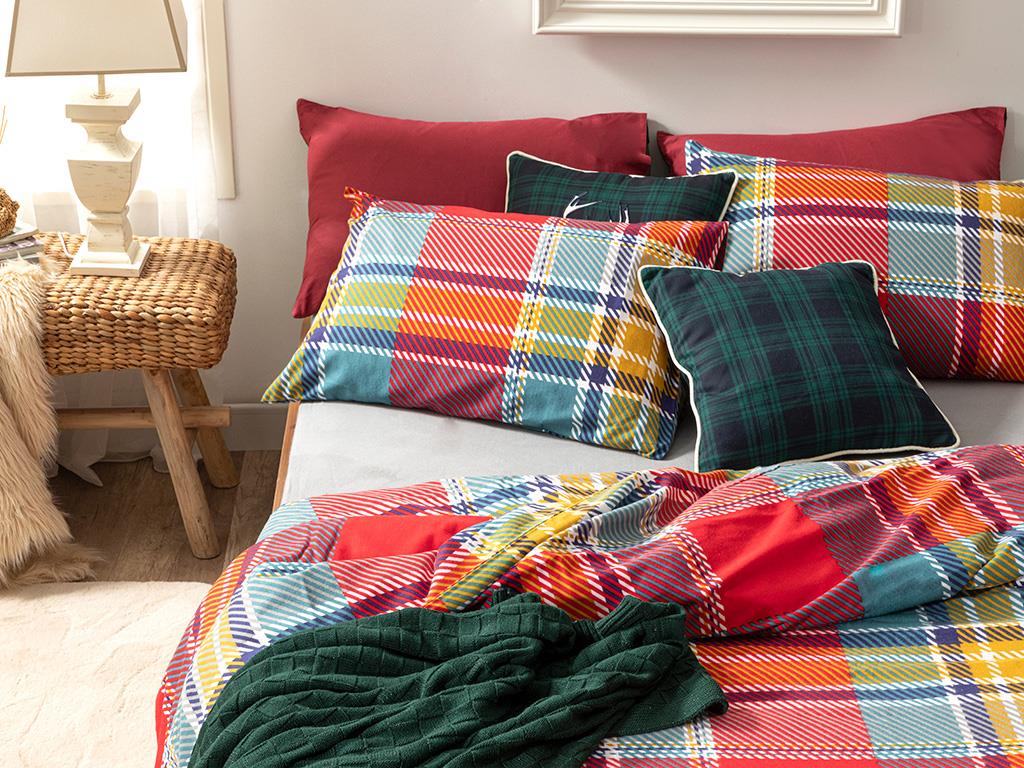 Salford Flanelă King Size Set Lenjerie De Pat 240*220 Cm Roșu