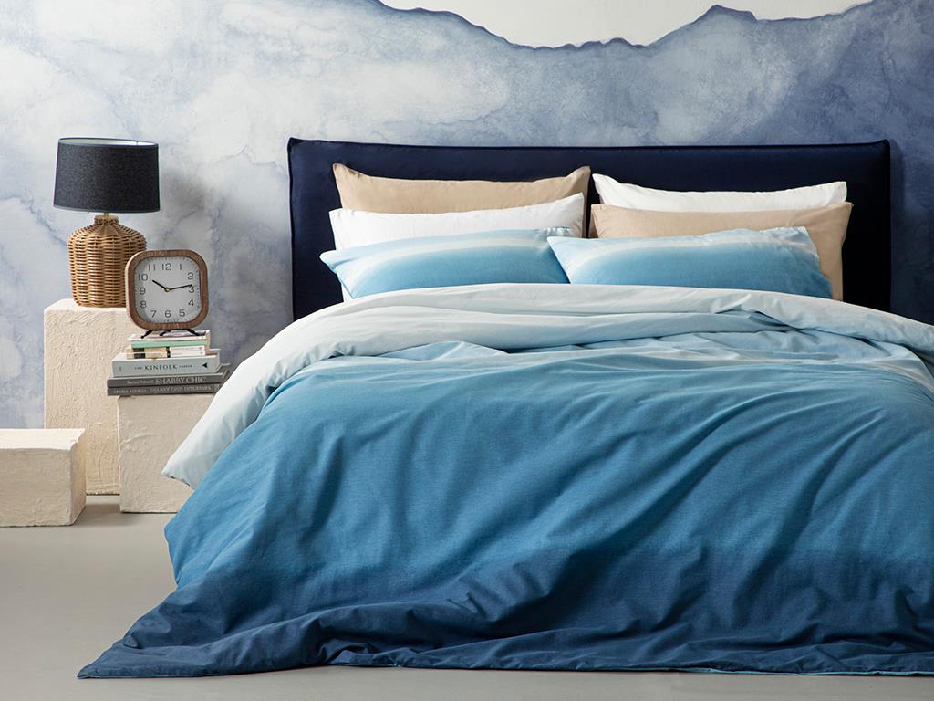 seninătate Cu Bumbac Single Set Lenjerie De Pat 160 x 220 cm Albastru