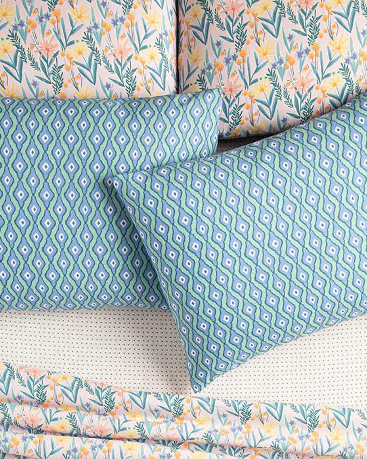 Set 2 fețe de pernă, Quarto, bumbac-poliester, 50x70 cm, bleu