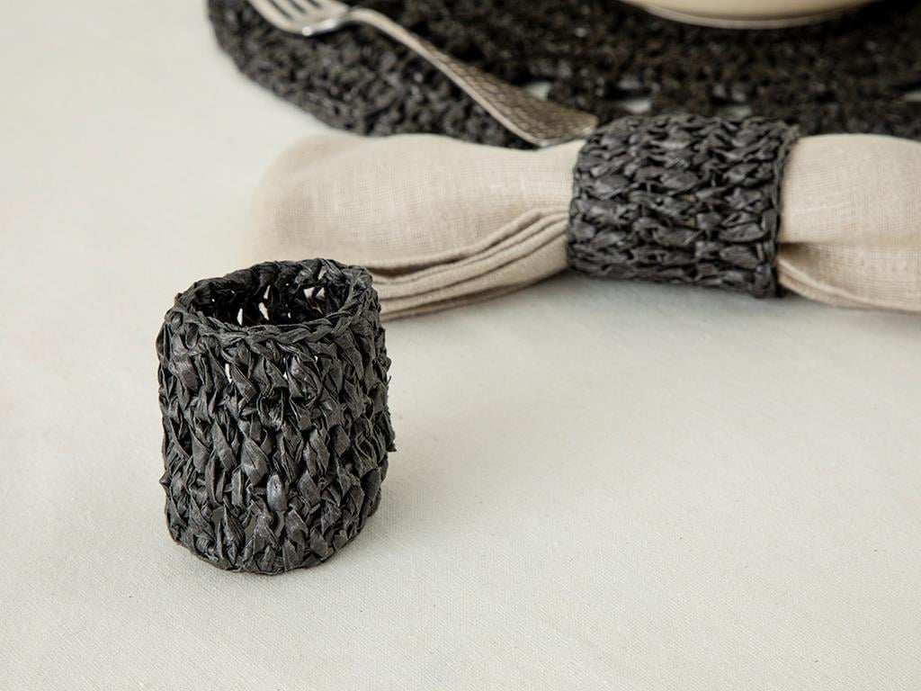 Set 2 inel șervețele, Straw Rope, rafie, 6 cm, antracit