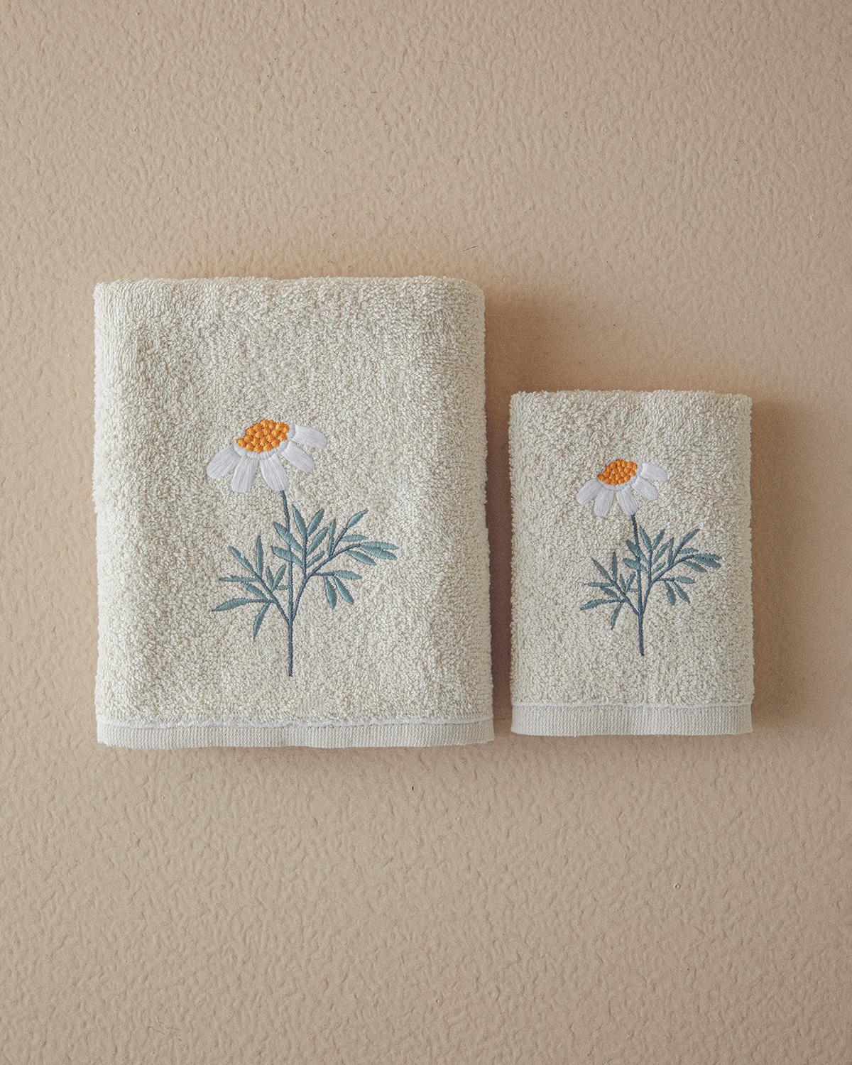 Set 2 prosoape, Daisy Garden, bumbac, 50x80+30x45 cm, bej
