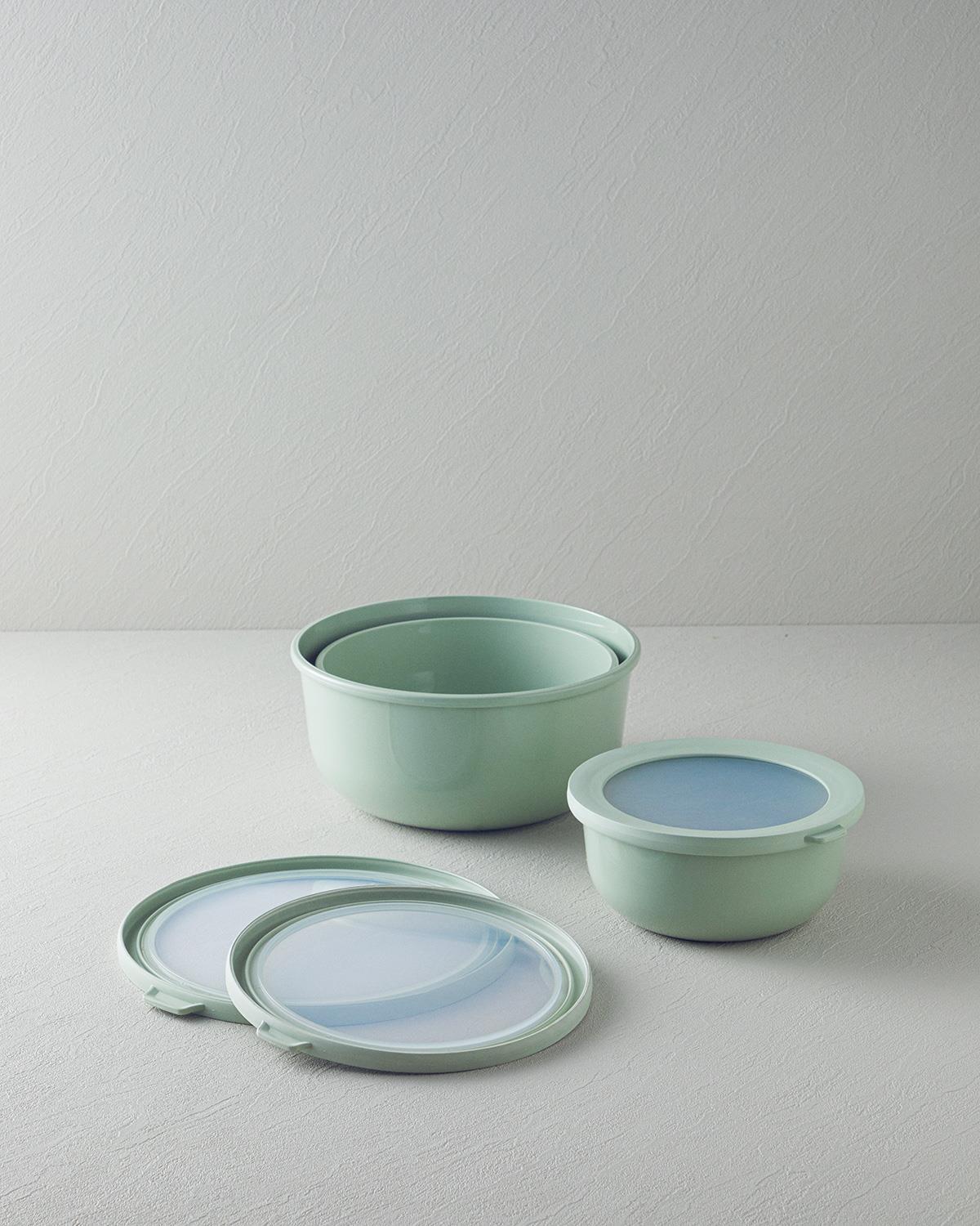 Set 3 caserole cu capac, Adora, plastic, 18-21-25 cm, verde