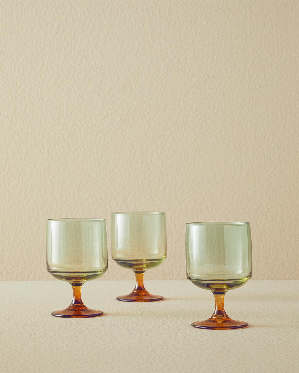 Set 3 Pahare pentru apă, Sandor, sticlă, 300 ml, verde-portocaliu