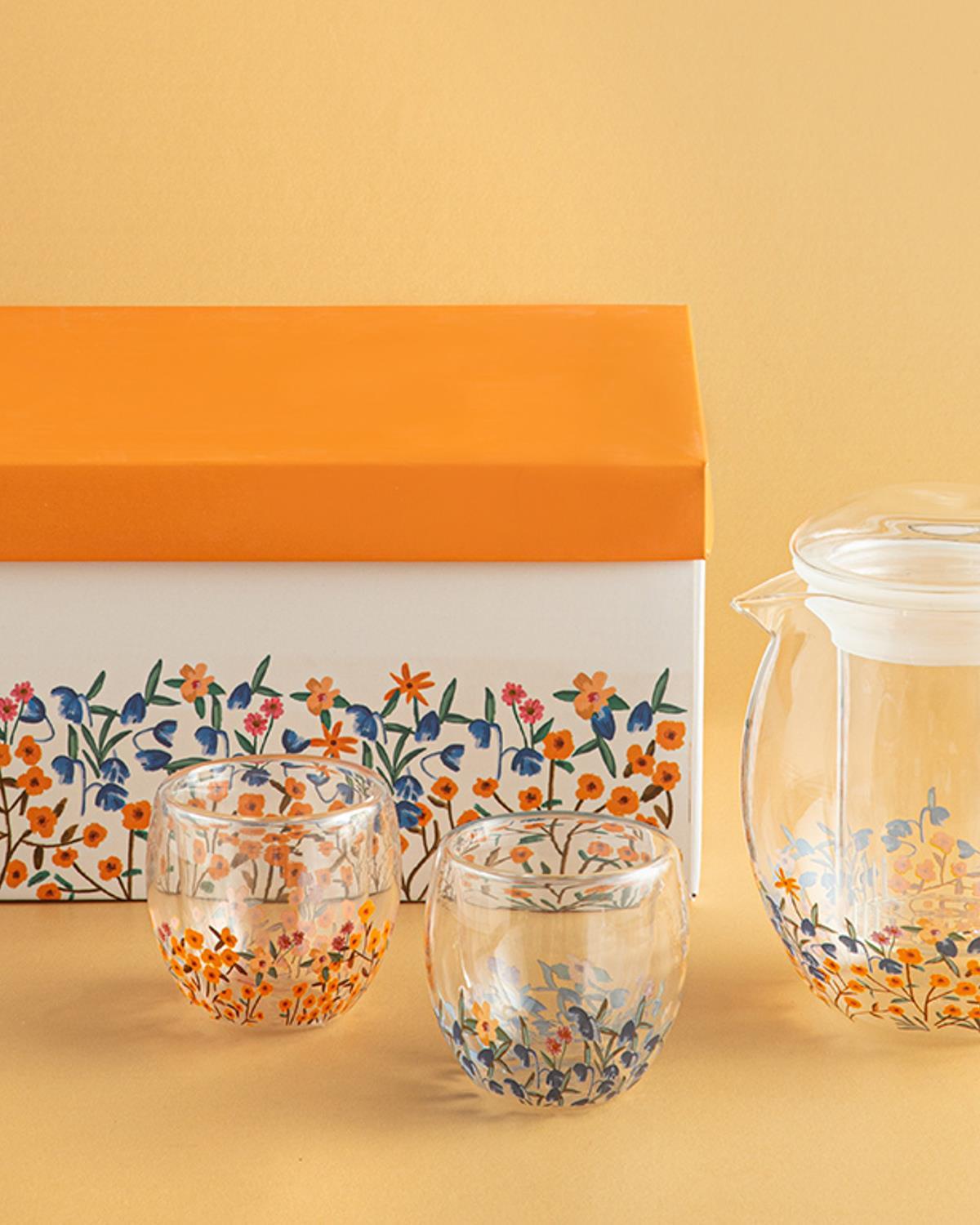 Flower Spree Glass 3 Pieces Pot Set 765 ml Colorful