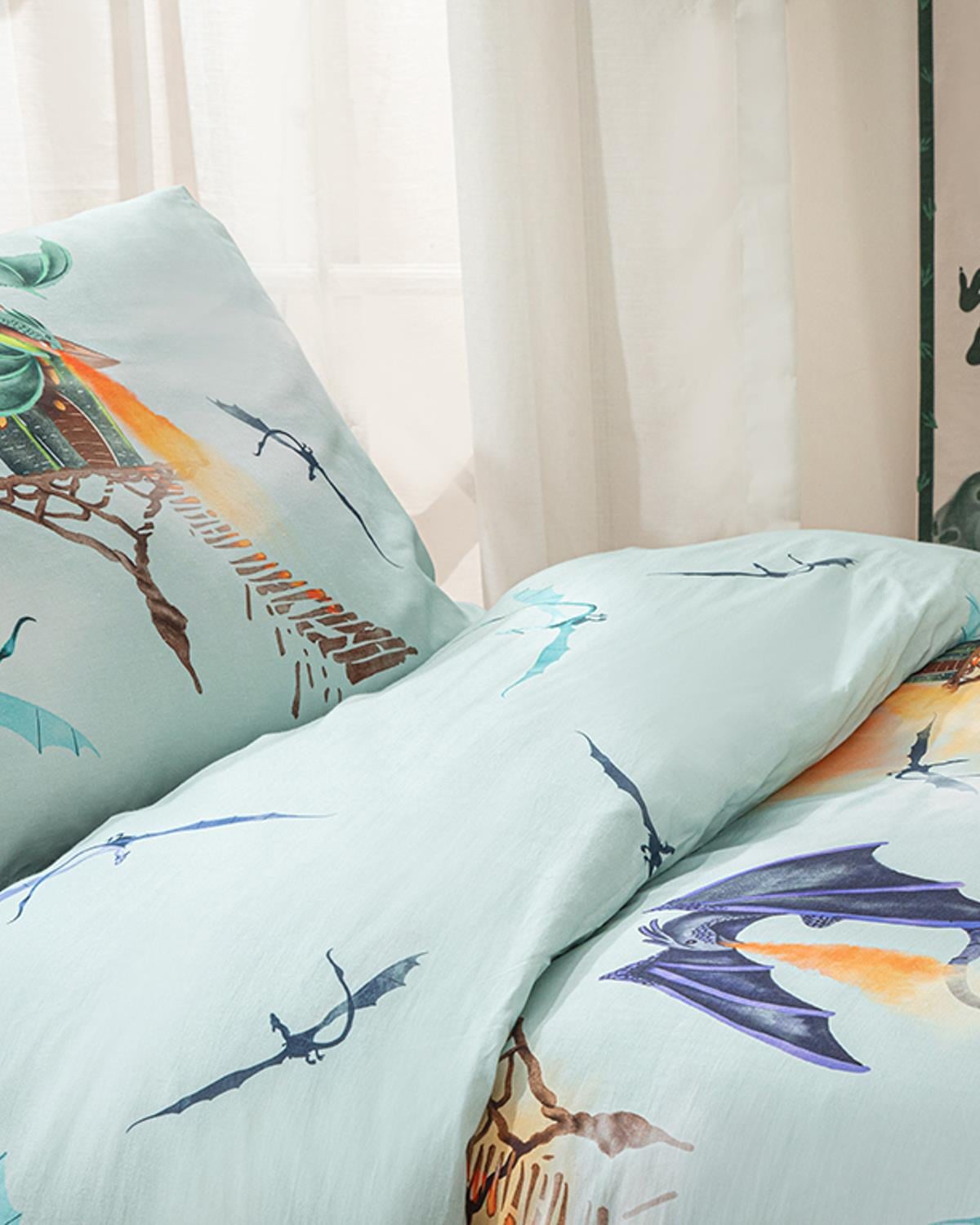 Ejderha Cotton Men's Kids Duvet Cover Set 160x220 cm Green