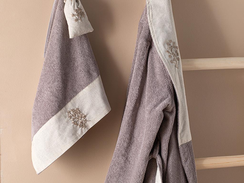Cottony embroidered Bathrobe Set S-M Lilac.