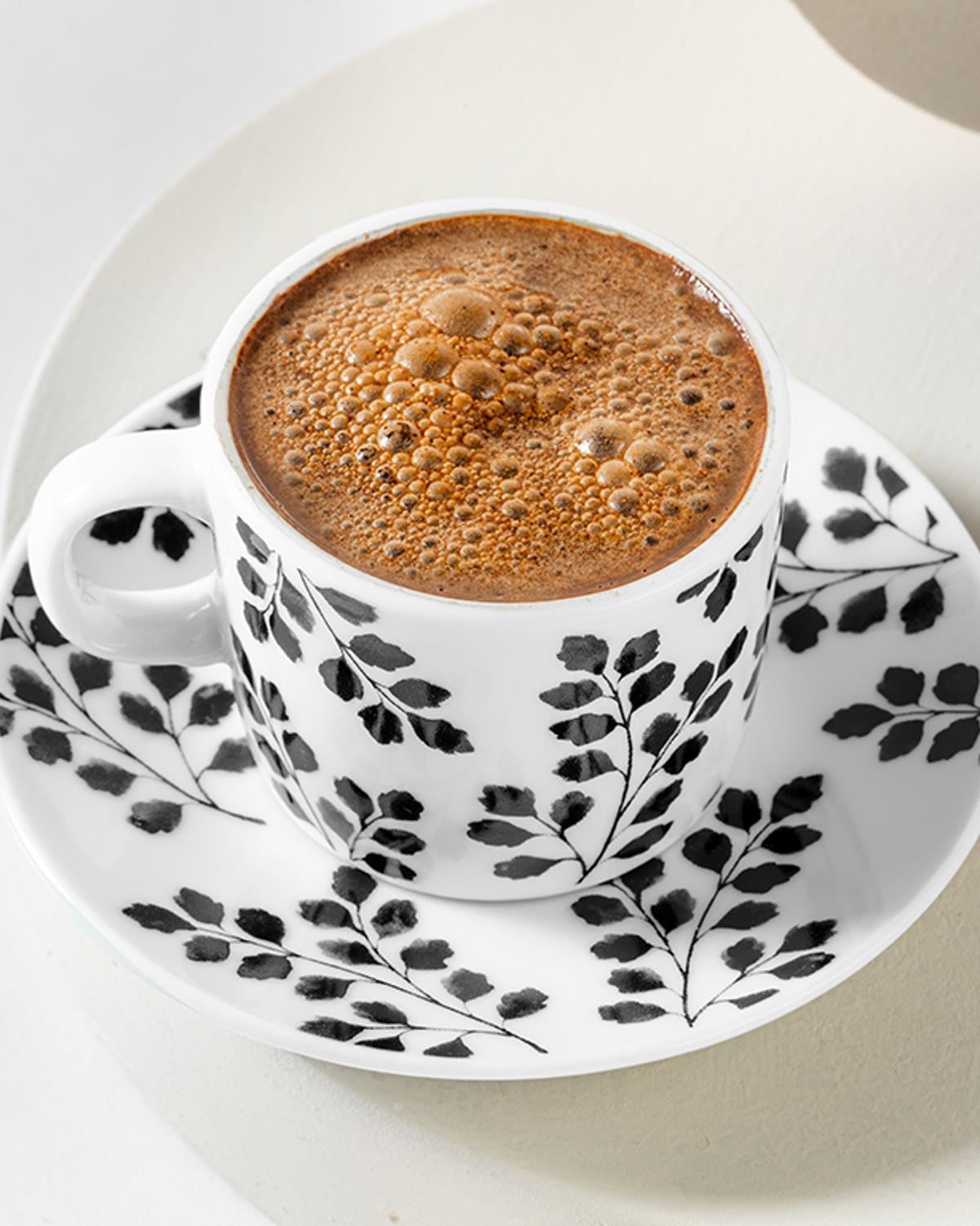 Shine Leaf Porcelain 4 Parça 2 Kişilik Coffee Cup Set 80 ml Black