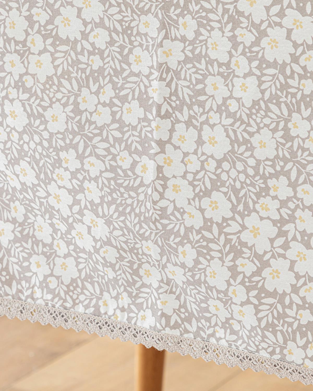 Sprinkle Flowers Polycotton Laced Table Cloth 150x220 cm Gray