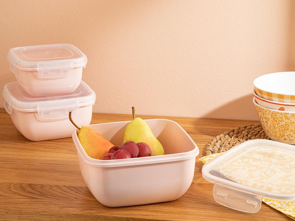 Stella Plastic 3 pcs Square Storage Box Set 500-900-1500 ml Pink