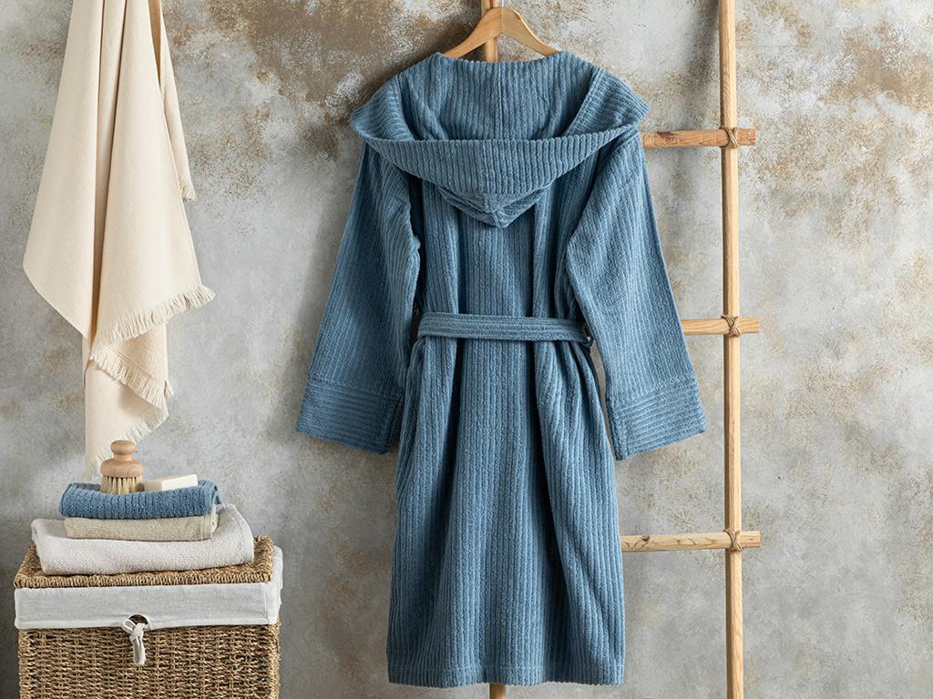Stripe Halat De Baie Twilled, Bumbac, S-M, Gri-Beige