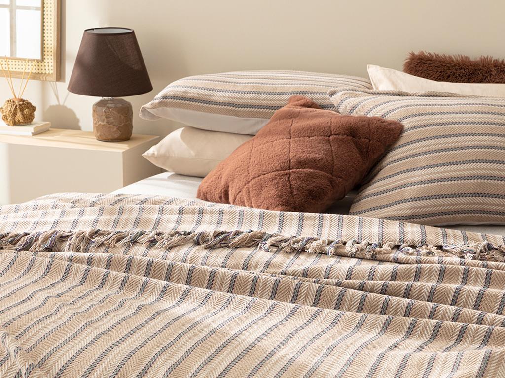 Stripe Wicker  Țesut Persoană dublă  SET CUVERTURĂ DE PAT 240x260 cm Bej-purpuriu