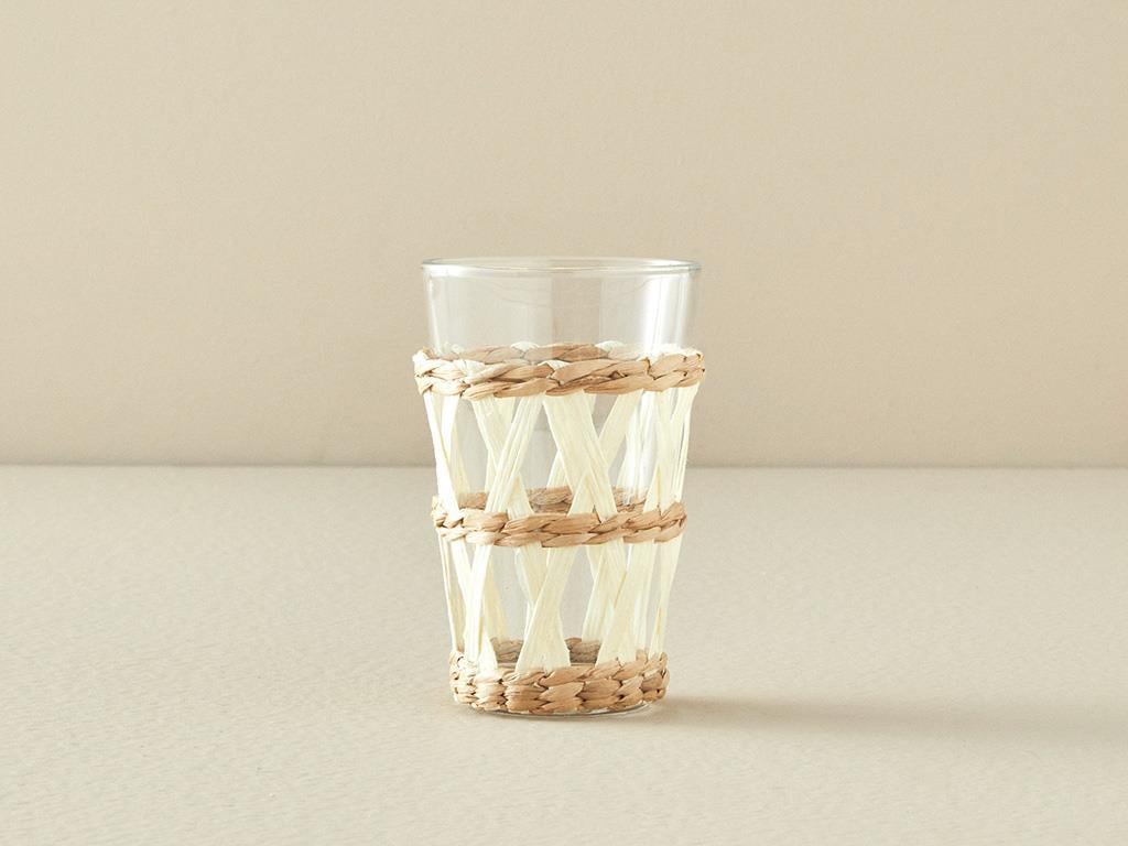 Stripe Wicker Sticlă Cu Răchită Pahar 320 ml Crem.