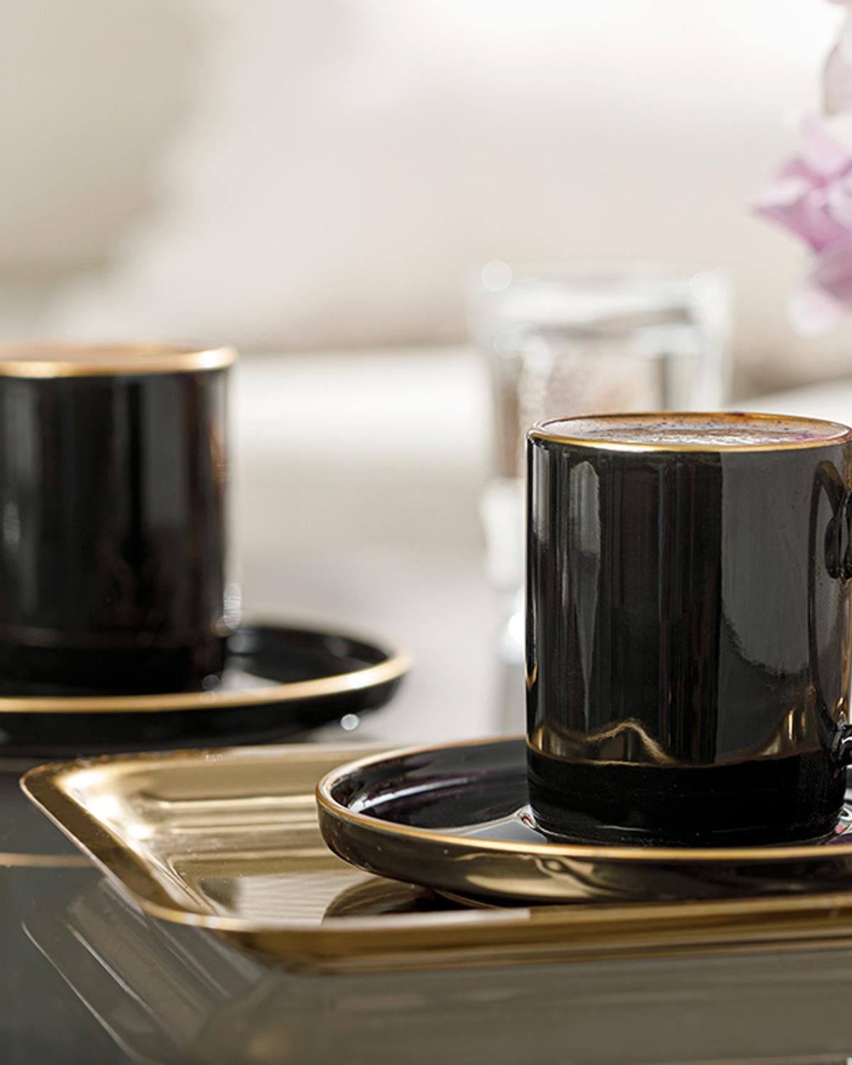 Stripes Porțelan 4 Piese 2 Persoane Set De Cești De Cafea 85 ml Negru