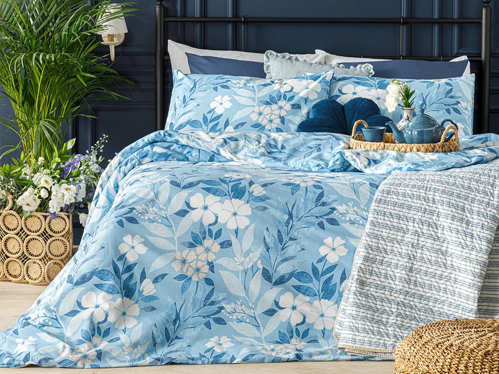 Summer Garden Bumbac Super King Set Lenjerie De Pat 260x220 cm Albastru