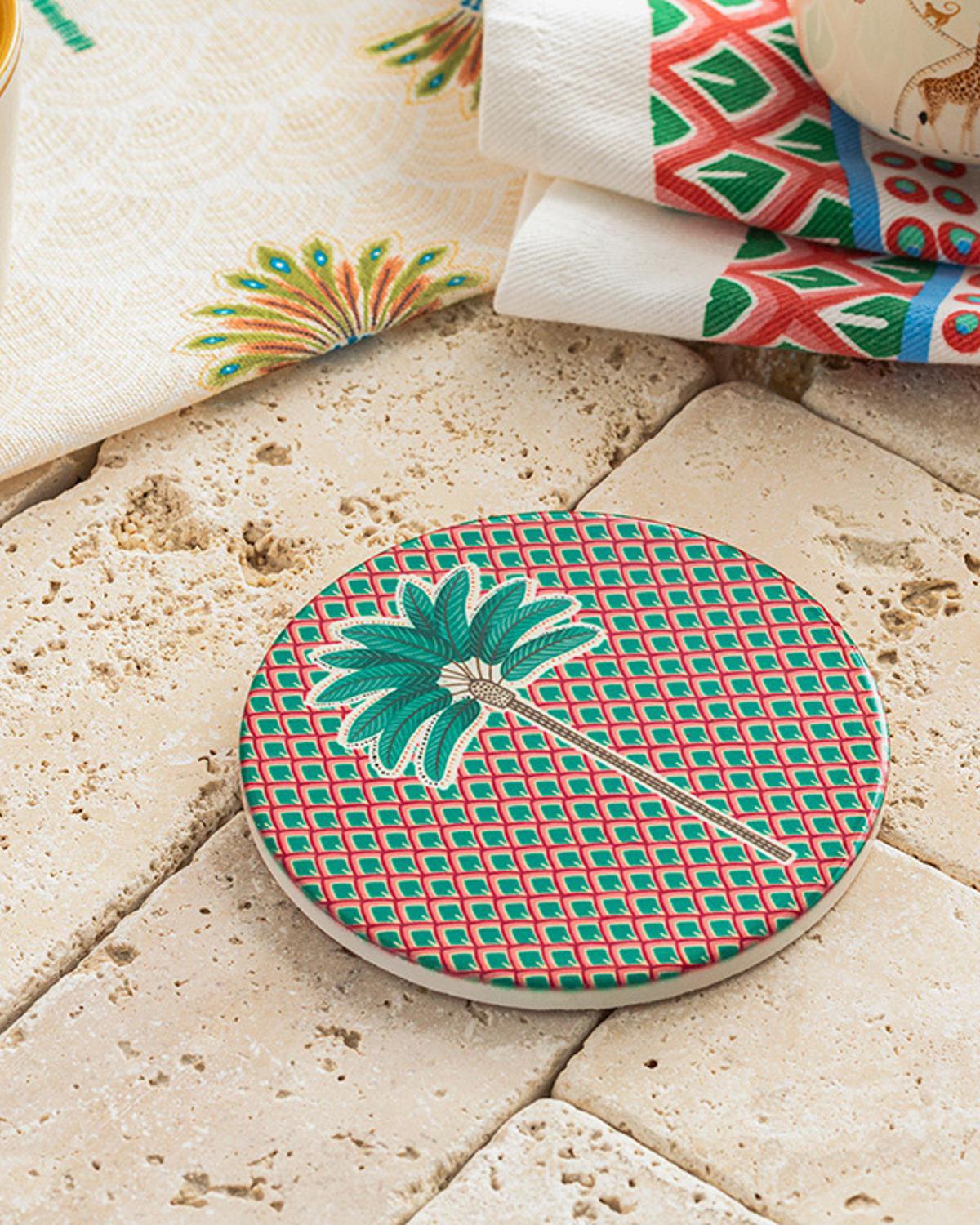 Exotic Palm Silicone Coaster 10,8 cm Pink-Green