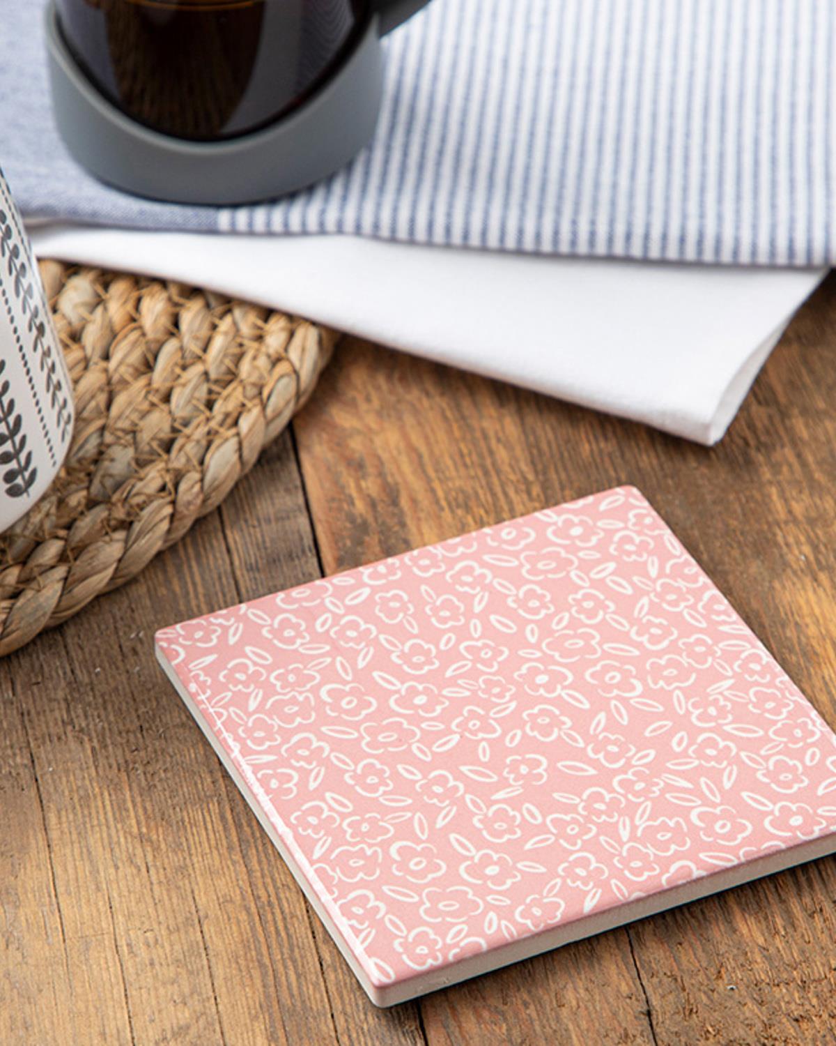 Pink Plaid Silicone Coaster 11 cm Pink