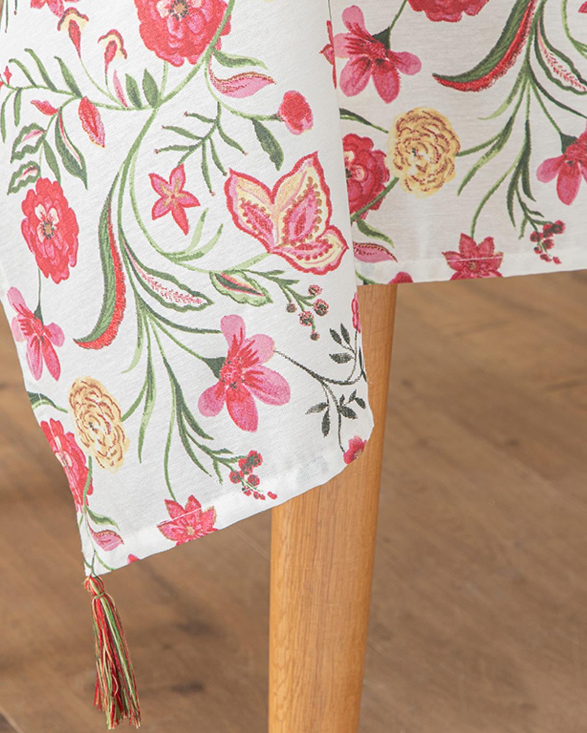 Sweet Flowers Polycotton Fringed Table Cloth 150x220 cm Colorful