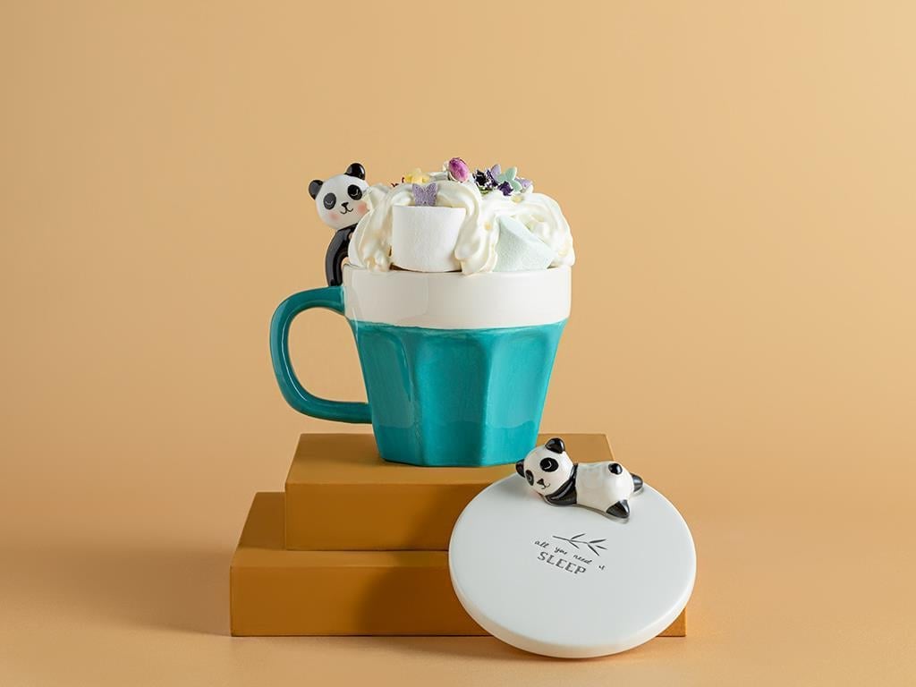 Sweet Panda Ceașcă Cu Capac Cu Lingură, Dolomită, 340 Ml, Albastru-Rosu
