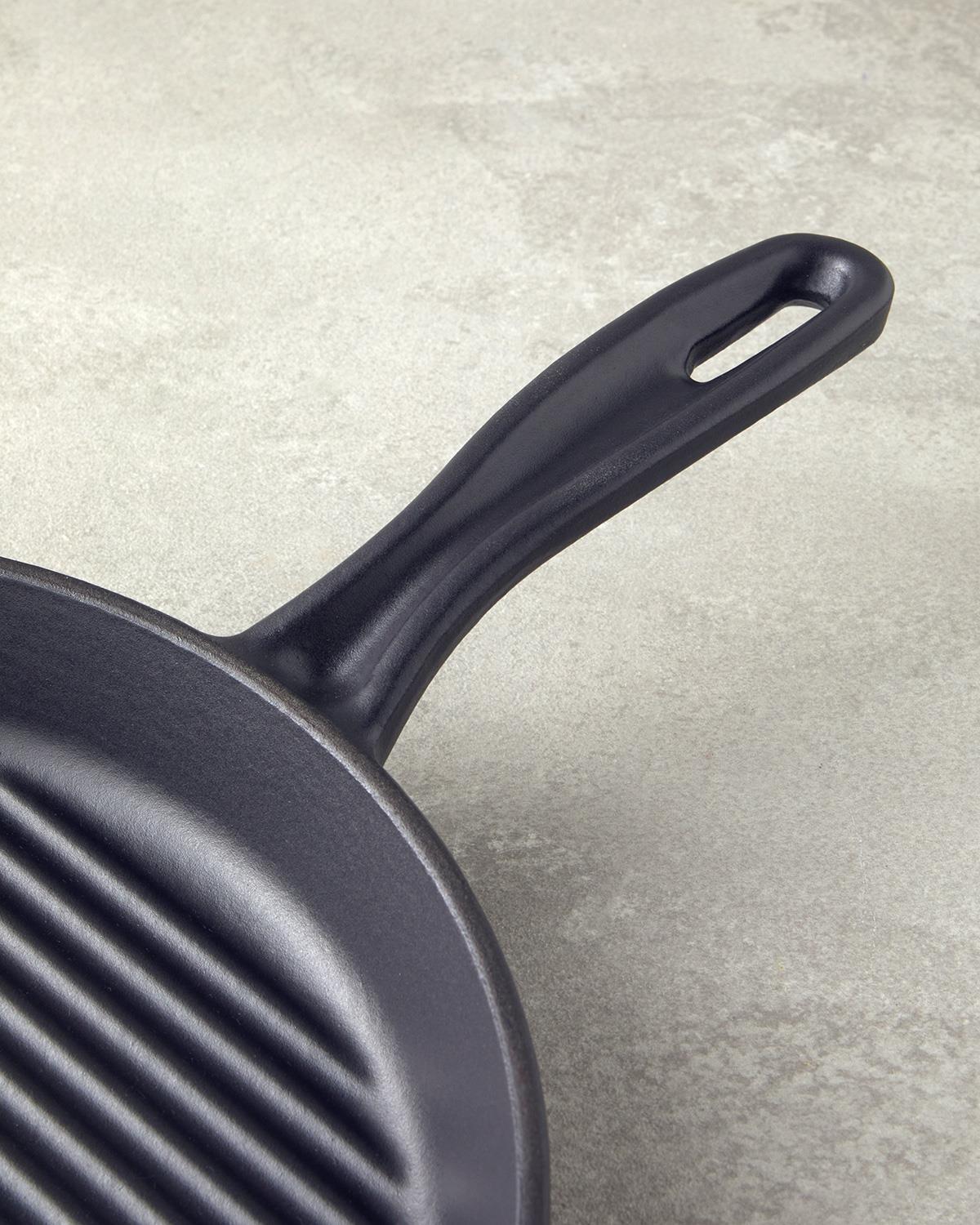 Tigaie grill rotunda, Hecha, fonta, 28x4 cm, negru