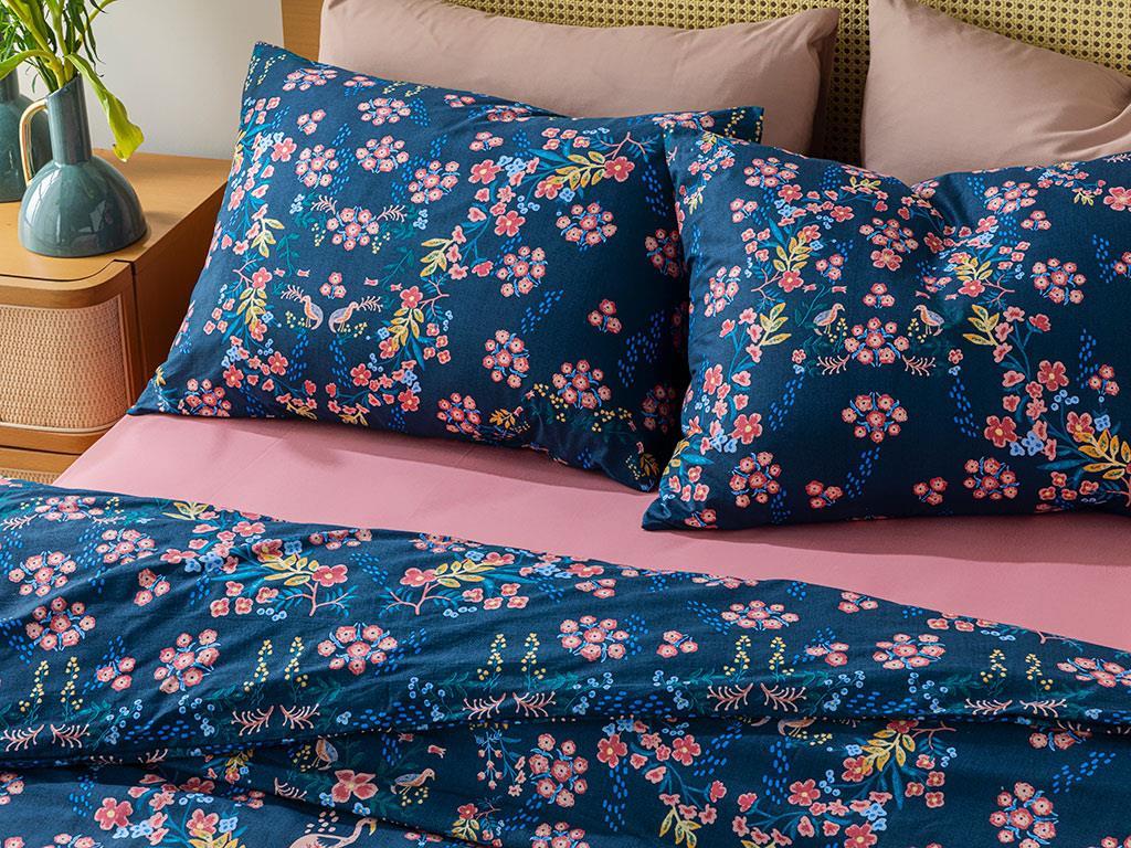 Timeless Bloom Bumbac Dublu Set Lenjerie De Pat 200*220 Cm Albastru închis