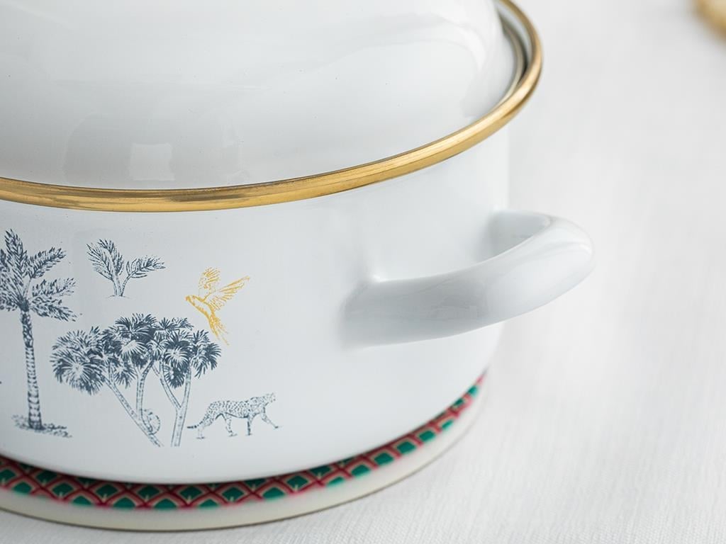 Toile Botanical Enamel Pan 16 cm Dark Blue - White